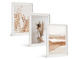 Galeria De Pinturas Murais Motivos De Plantas Rústicos E Boho Moldura Branca Imagens Para Um Quarto Infantil Espelharte (3 Piezas De 40x60 Cm)