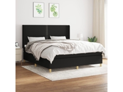 Cama Com Molas/colchão 160x200 Cm Tecido Preto