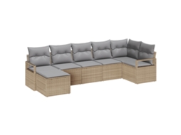 Conjunto 7 Conjunto De Sofá De Jardim Vidaxl Bege Vime Pe (287 X 122 X 85 Cm)