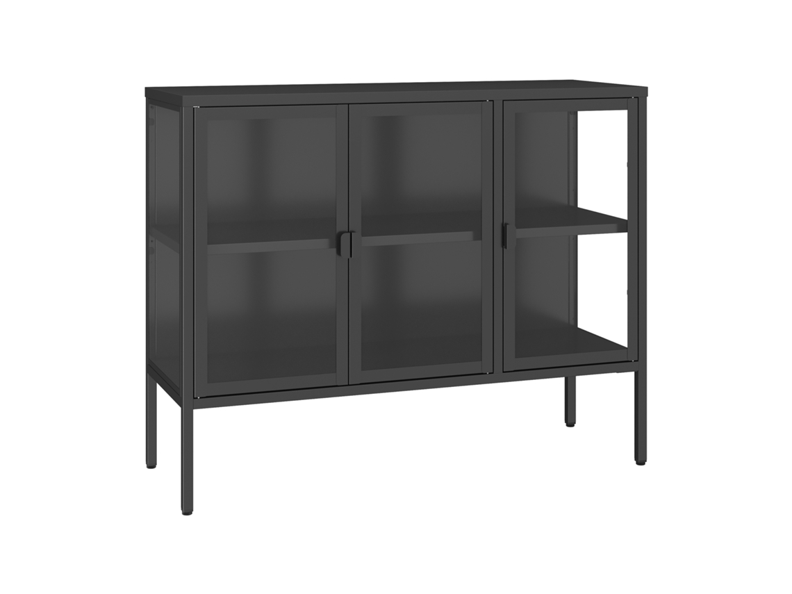 Aparador Borshavisa com 3 portas de vidro transparente, 80x100x35 cm, Preto [EN.CASA]