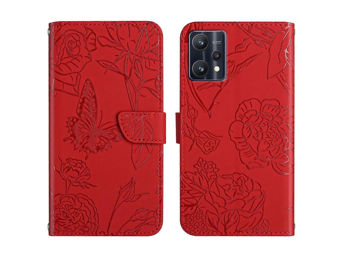 Capa De Couro Com Estampa De Peônia Borboleta Para Oppo Realme 9 Pro/realme 9 4g