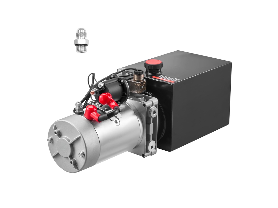 Bomba Hidráulica de Efeito Simples 6 Quartos 12 V Cc, Reboque Basculante com Vazão 3,4 L/min, Reservatório Metálico para Elevação Veículos, Elevadores