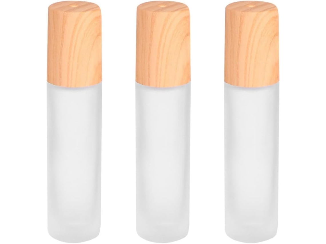 Conjunto de 3 frascos roll-on de vidro recarregáveis com esfera