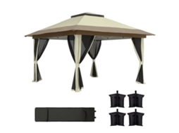 Cenador Plegable BTFORUS 3.6x3.6m com laterais de tela UPF50+ altura ajustável saco com rodas e sacos de areia bege