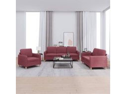 Vidaxl 3 Pcs Conjunto De Sofás Com Almofadões Tecido Vermelho Tinto
