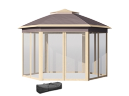Gazebo hexagonal 4,05x3,4x2,85 m com teto duplo 6 mosquiteiros removíveis bolsa e proteção UV ORBITRA COMMERCE