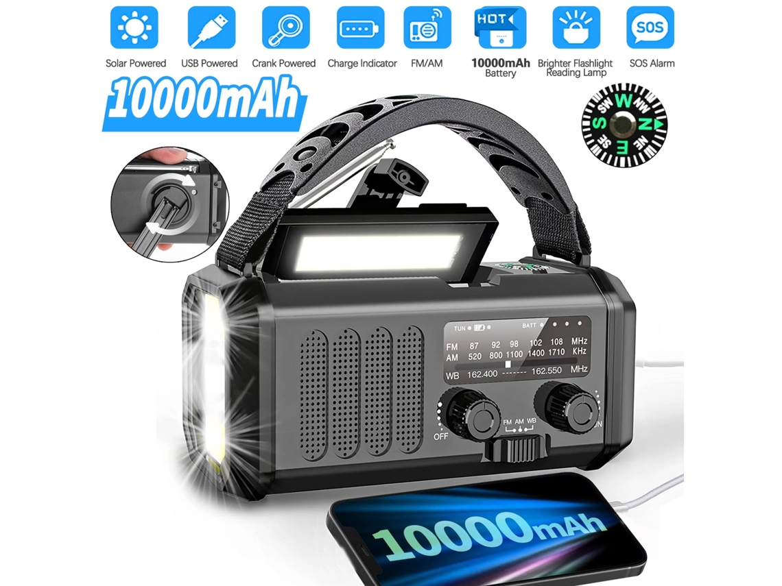 RÁDIO DE EMERGÊNCIA AQUAFORGE solar, manivela, dínamo e carregamento usb c