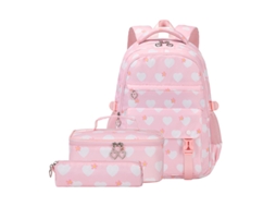 Mochila De Estudante Love Print Conjunto De Três Peças Grande Capacidade Rosa