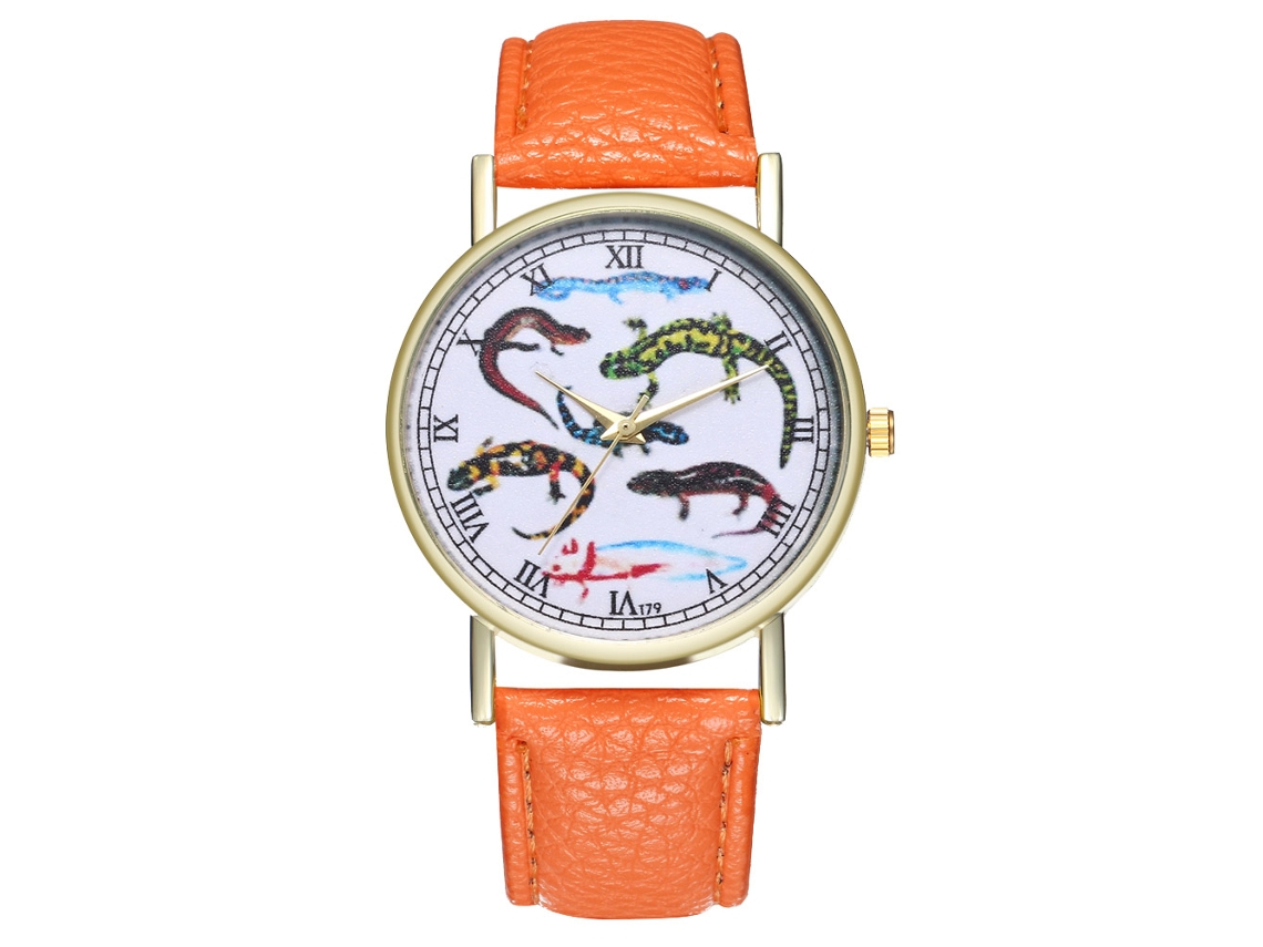 Relógio de pulso analógico em liga metálica com pulseira de couro, modelo casual e elegante, ideal para presentear (T79-a, laranja).