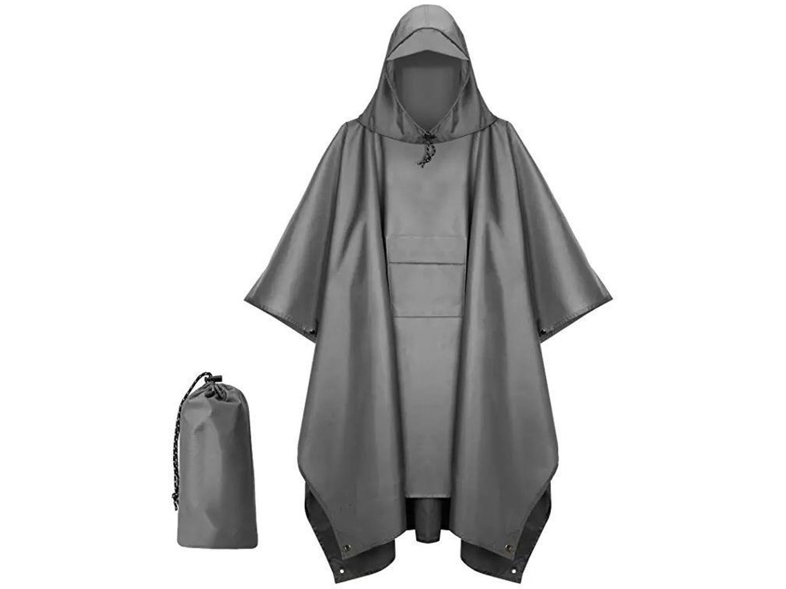 Poncho, 210x140cm Poncho De Chuva Impermeável, Reutilizável, Com Capuz, Bolso No Peito E Bolsa Organizadora, Para Viagens E Camping, Cinza