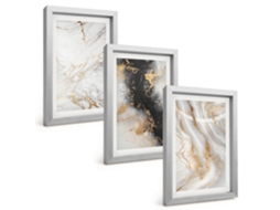 Composição De Quadros Padrões Abstratos Em Branco E Preto Espelharte (3 Peças 20x30 Cm)