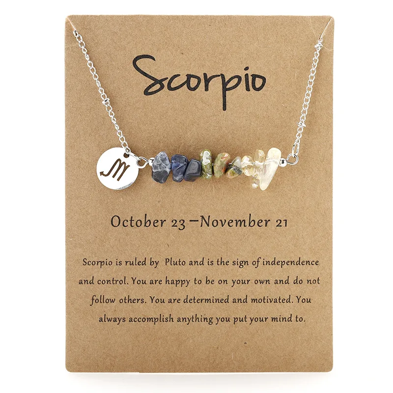 Colar com Pingente do Signo de Escorpião, Colar com Contas de Pedra Natural MDUG