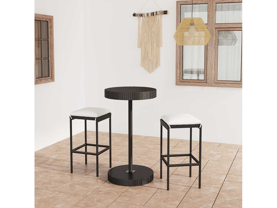Vidaxl 3 Pcs Conjunto Bar De Jardim Com Almofadões Vime Pe Preto