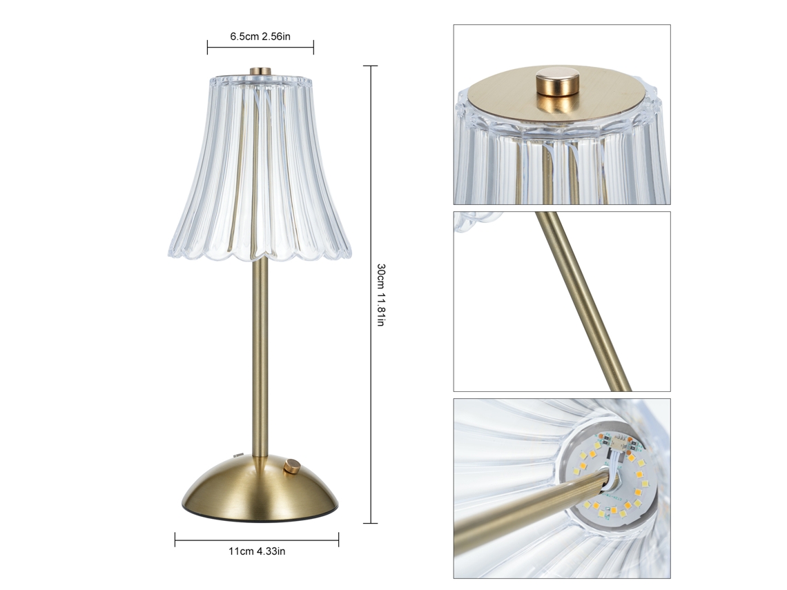 Lâmpada de Mesa Sem Fio Led com 3 Temperaturas de Cor Ajustáveis e Controle por Toque para Quarto Escritório