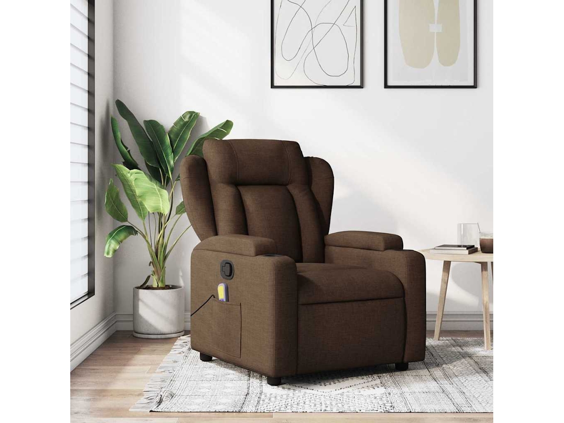 Vidaxl Poltrona De Massagens Reclinável Tecido Castanho