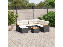 Vidaxl 8 Pcs Conjunto Sofás De Jardim Com Almofadões Vime Pe Preto