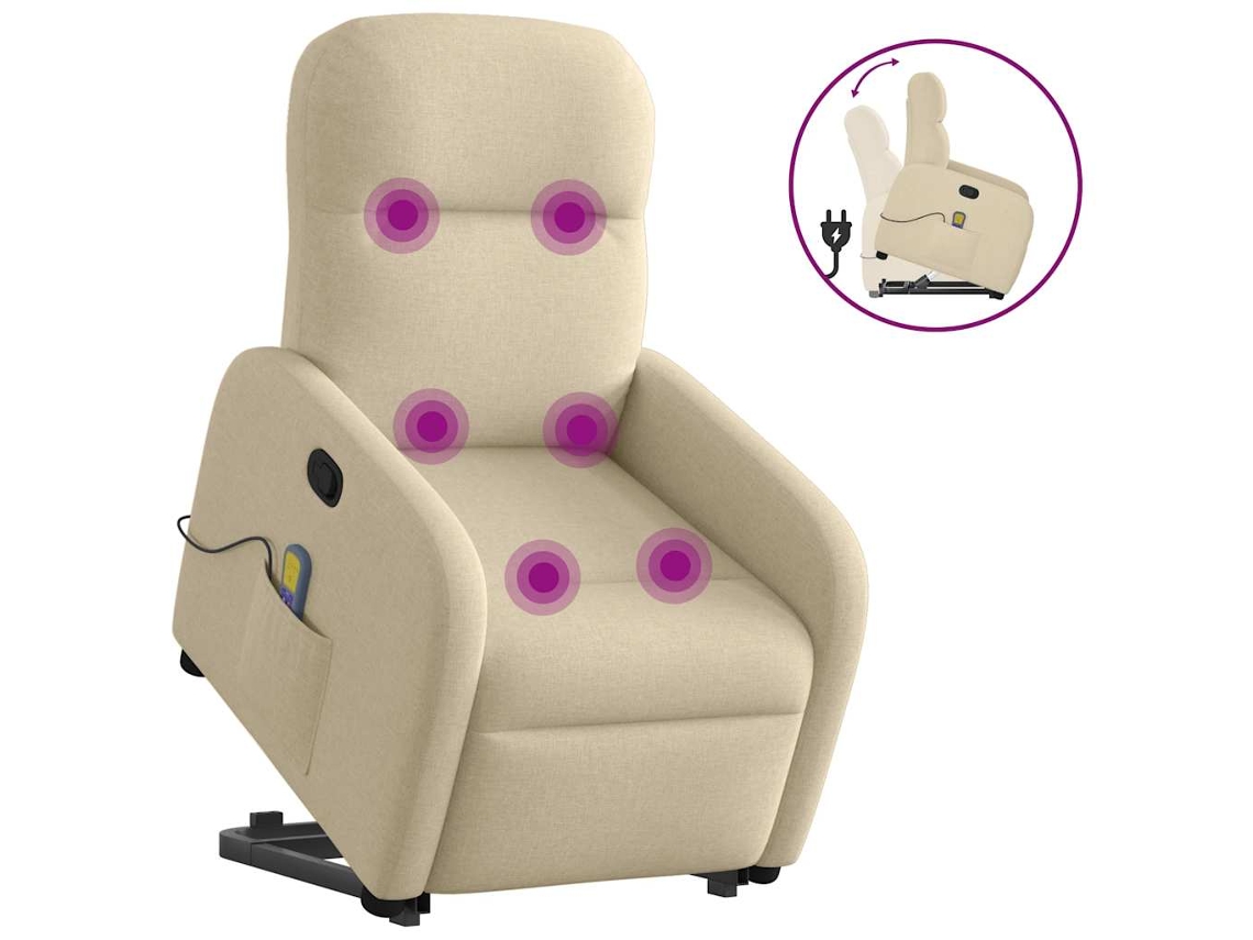 Vidaxl Poltrona Elevatória De Massagens Tecido Cor Creme