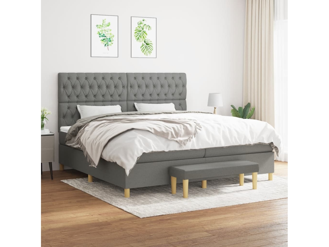 Vidaxl Cama Com Molas/colchão 200x200 Cm Tecido Cinzento-escuro