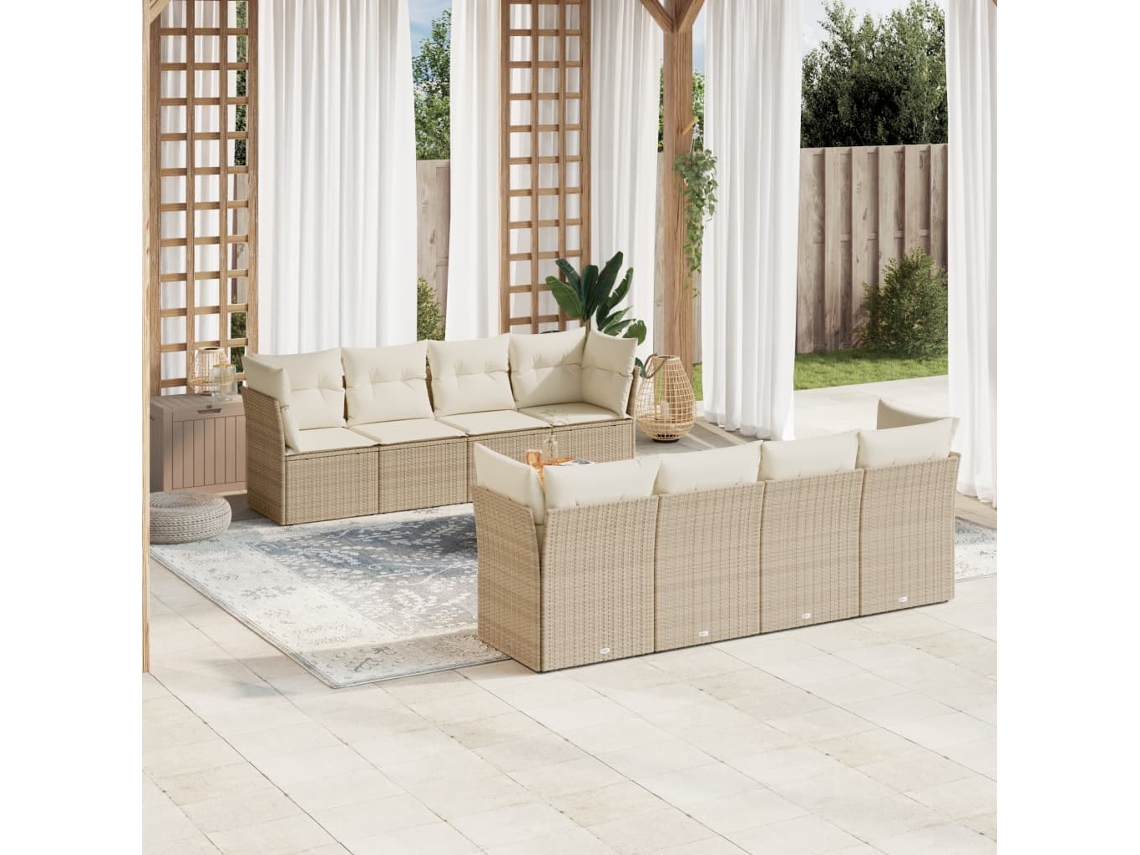 Vidaxl 9 Pcs Conjunto De Sofás P/ Jardim Com Almofadões Vime Pe Bege