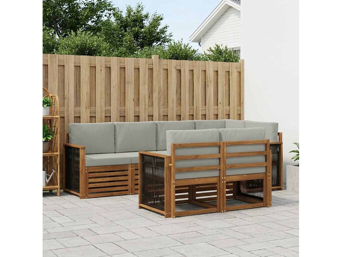 Vidaxl Conjunto De Sofá Sectional 6 Pcs Natural E Cinzento-claro