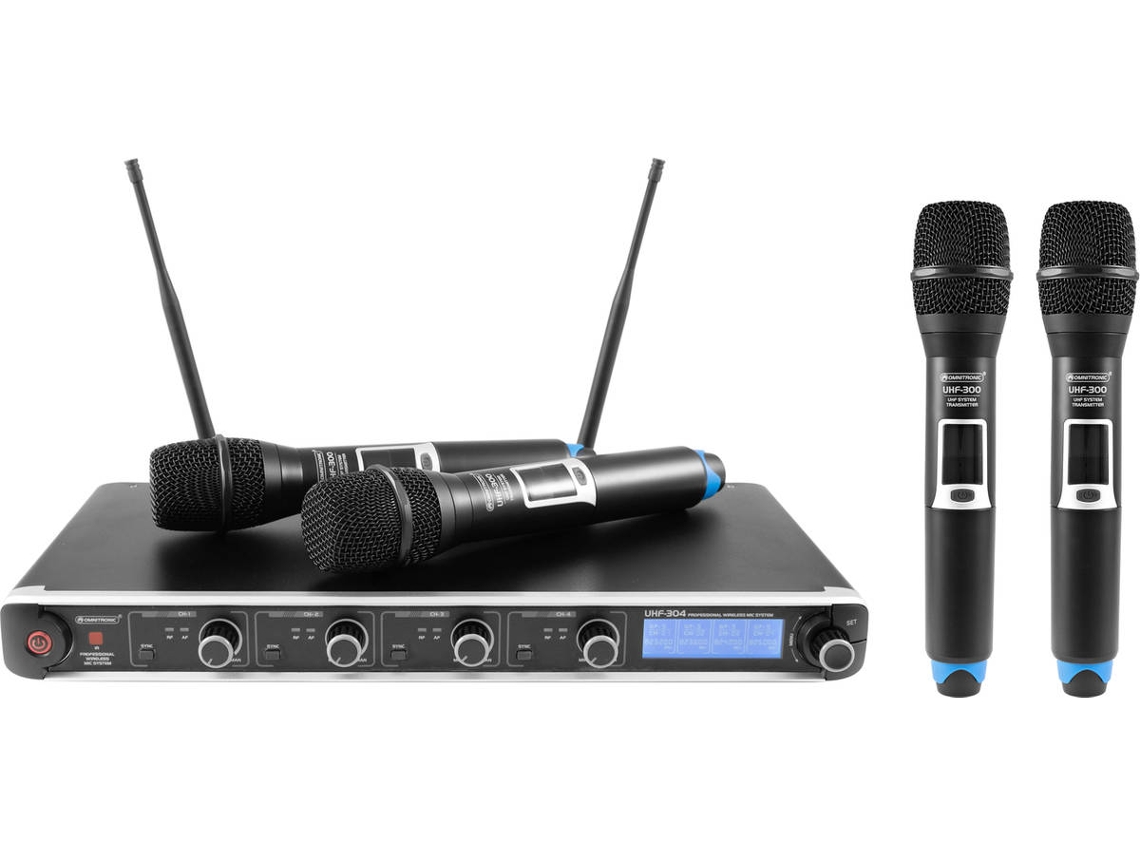 Sistema de Microfone sem Fio OMNITRONIC UHF-304 de 4 canais 823-832/863-865MHz