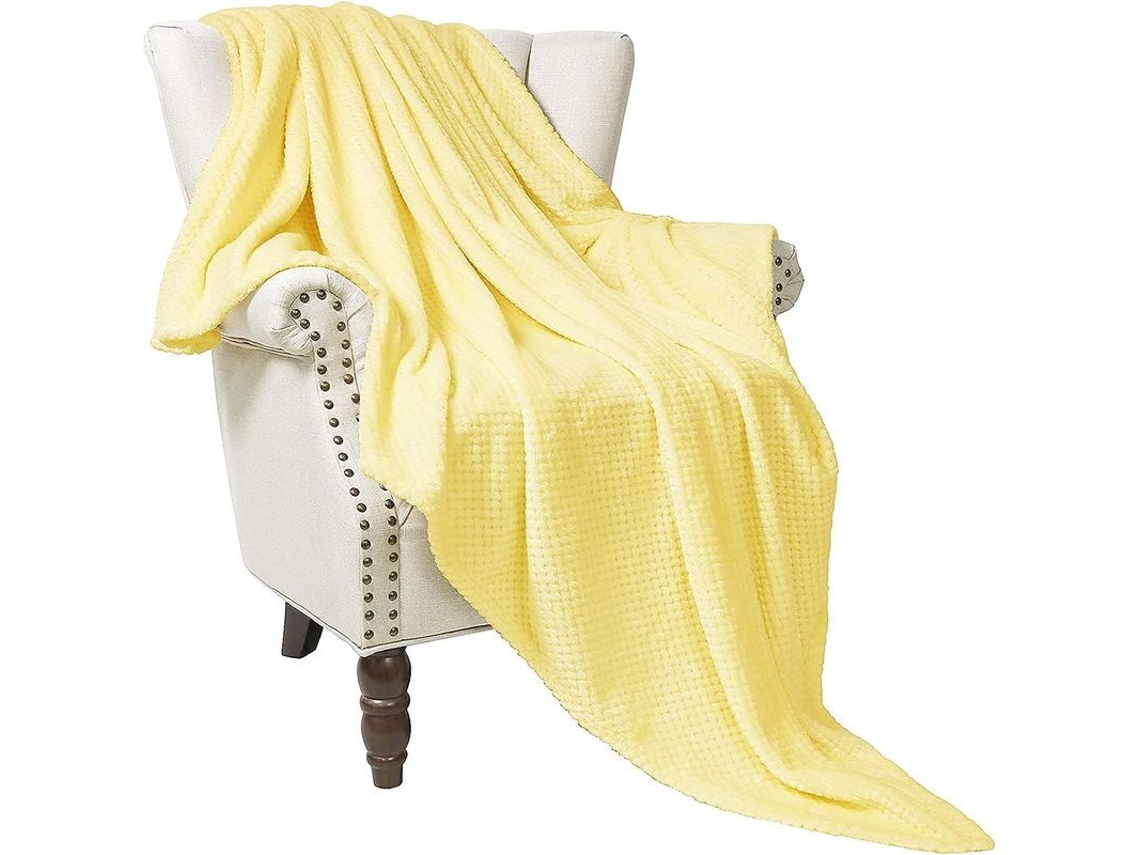 Nova Line manta de Felpa Extra Grande com Textura Waffle, Amarelo Claro, Super Macia e Quente, 127x178cm