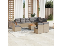 Vidaxl 11 Pcs Conjunto Sofás De Jardim C/ Almofadões Vime Pe Bege