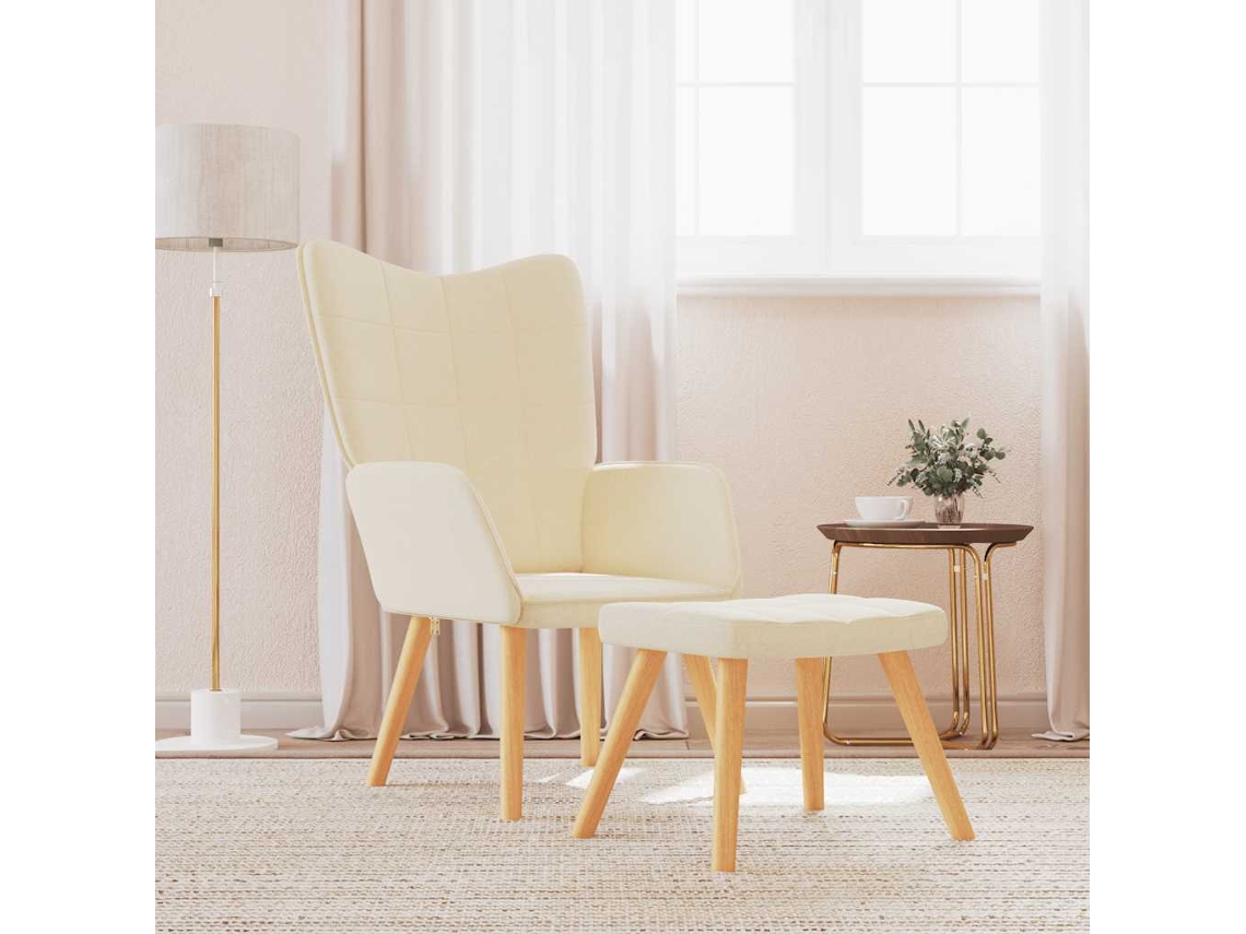 Vidaxl Cadeira De Descanso Com Banco Tecido Cor Creme