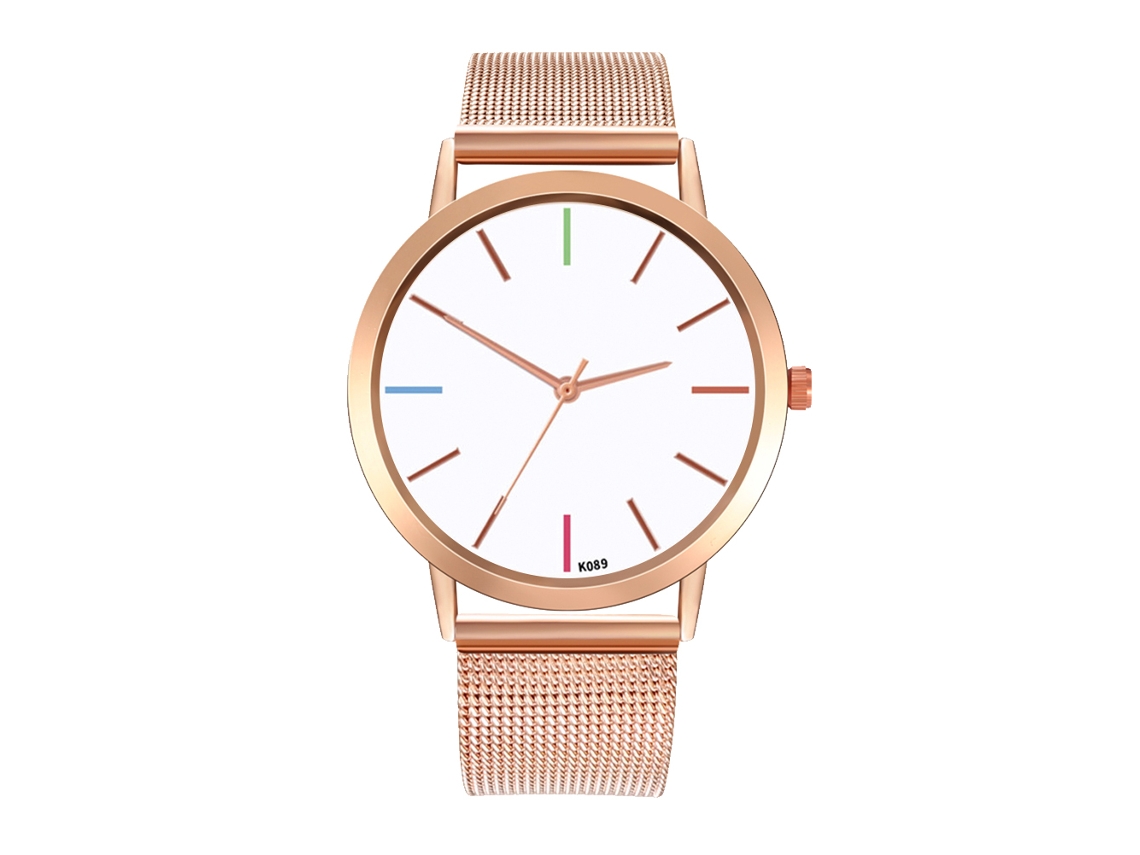 Relógio de Pulso Analógico de Quartzo com Pulseira de Malha Simples e Elegante (ouro Rosa)