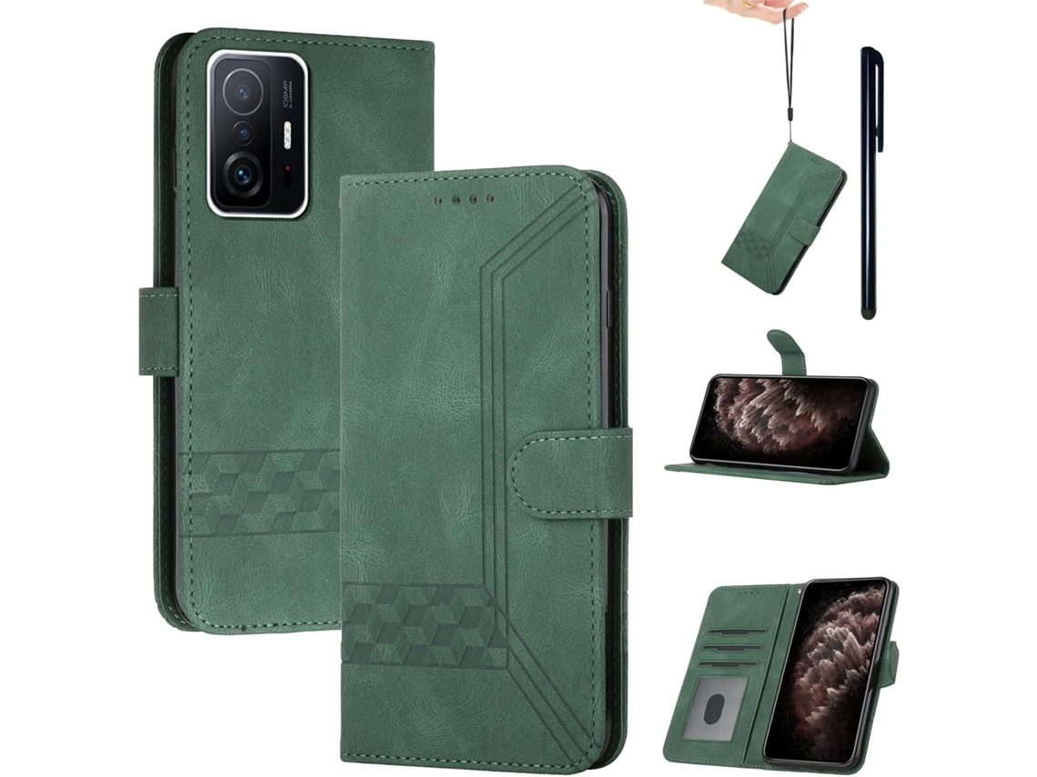 Caneta Stylus Slots para Xiaomi Xiaomi 11T/11T Pro HONGWE. Magnética com Porta-Cartões Premium Verde