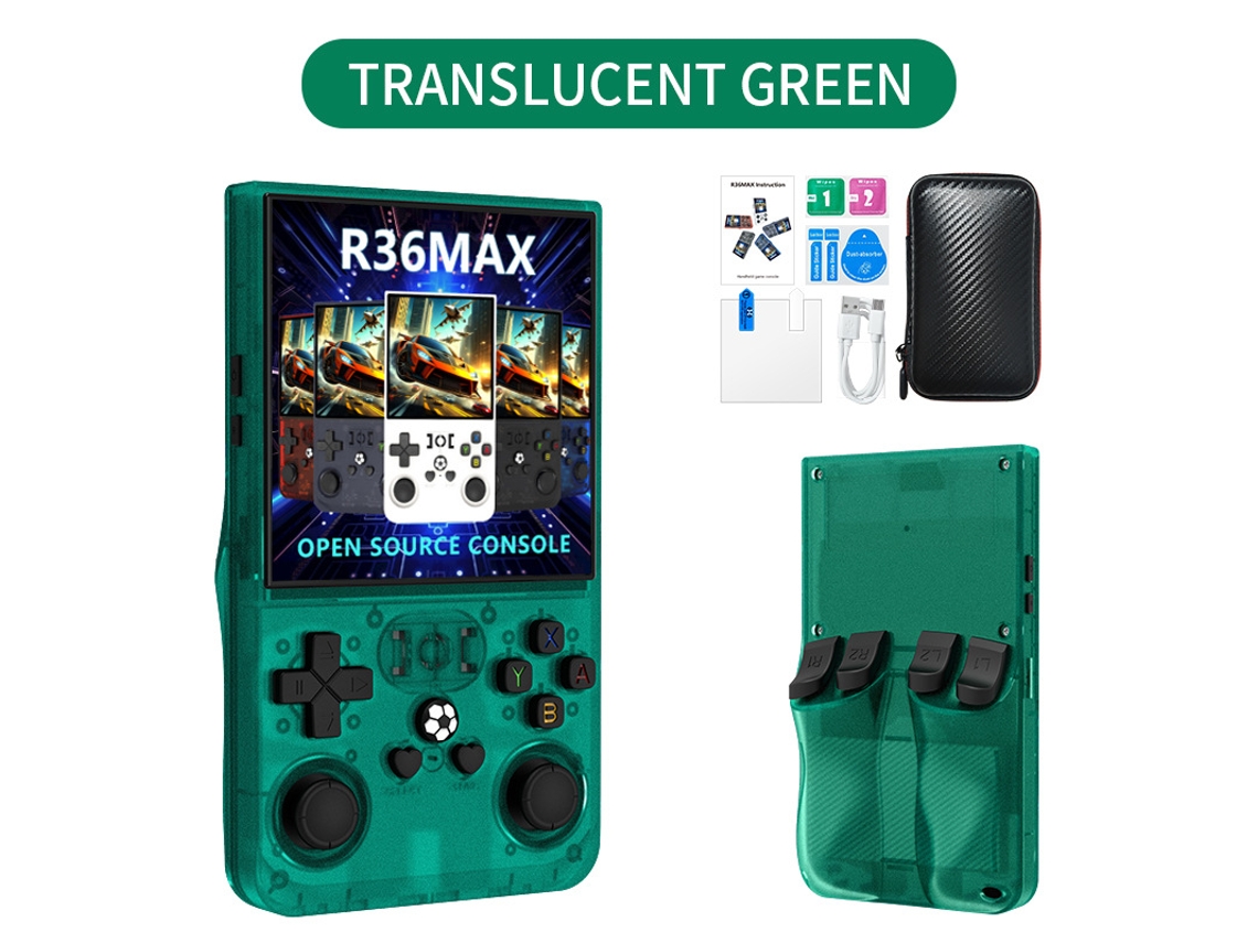 Console Retrô R36max Com 18.000 Jogos Hd, Tela Ips 4.0, Bateria 4000mah, 128gb De Memória, Design Portátil De Arcade, Na Cor Verde. Sfushos