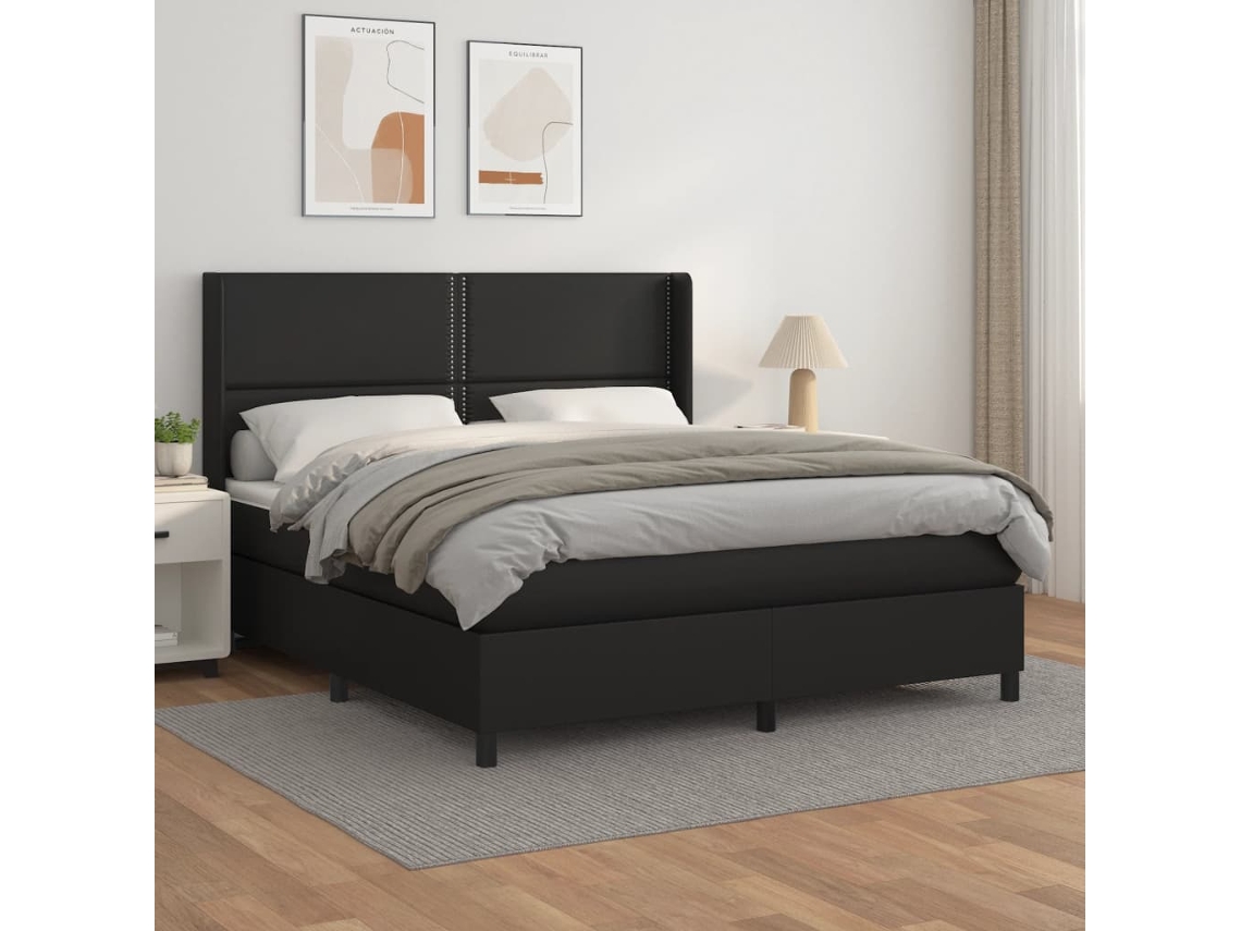 Vidaxl Cama Com Molas/colchão 180x200 Cm Couro Artificial Preto