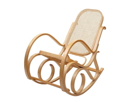 Cadeira de Balanço Rocking Chair Aspeto Retro em Rattan de Madeira Maciça Aparência Carvalho Fab04022 MOBIKASA