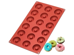 Forma de silicone para mini donuts com 18 cavidades, ideal para assar muffins, bolinhos e biscoitos.