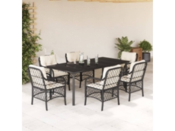 Vidaxl 7 Pcs Conjunto De Jantar P/ Jardim C/ Almofadões Vime Pe Preto