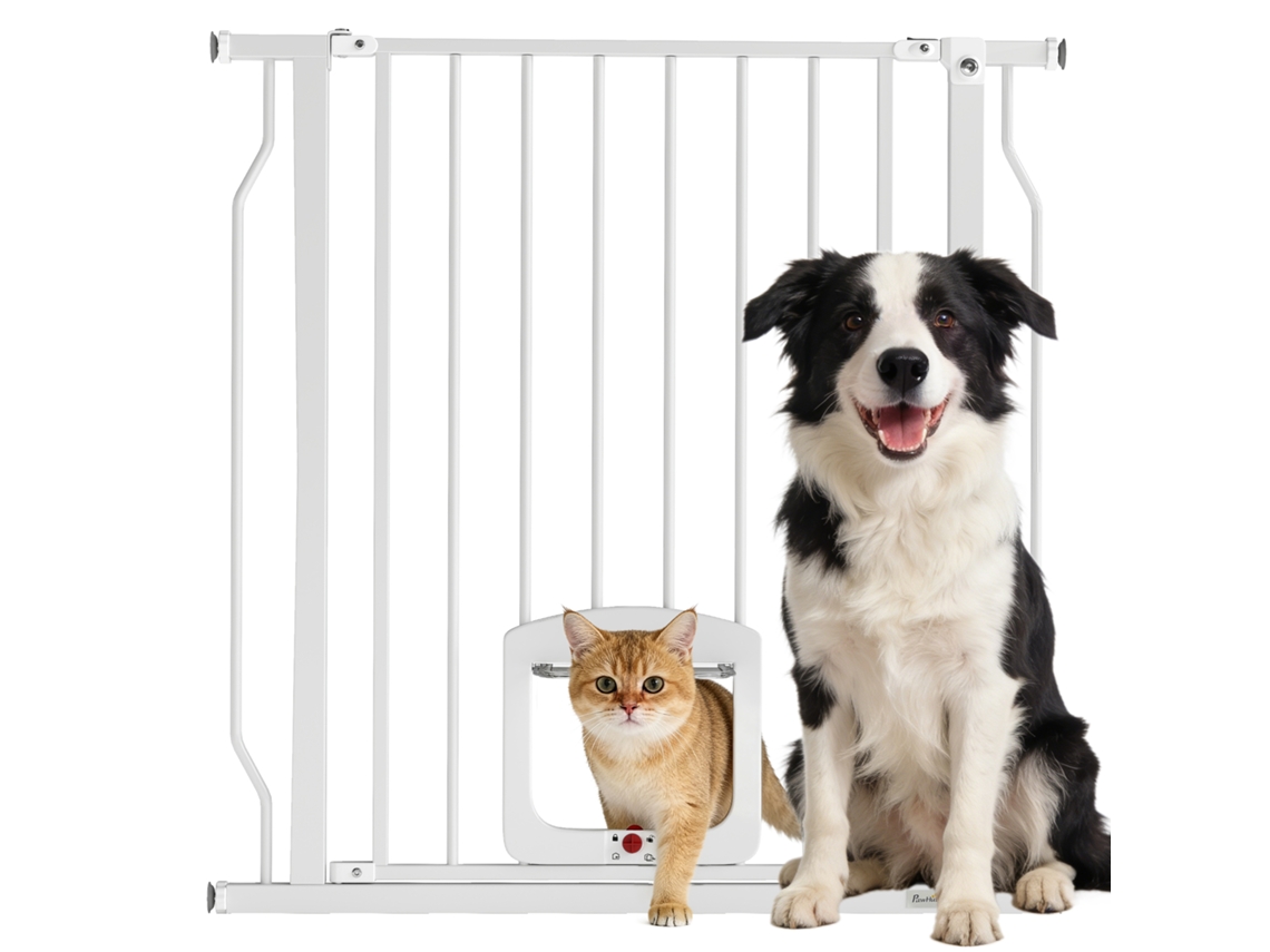 Portão Segurança Extensível Cães 75-85cm C/ Dupla Trava Altura76cm, Branco