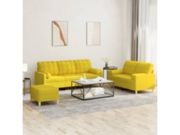 Vidaxl 3 Pcs Conjunto De Sofás Com Almofadas Tecido Amarelo-claro