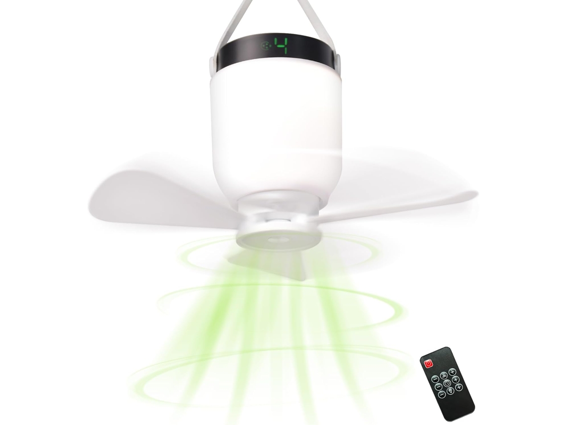 Ventilador De Camping Com Luz, Ventilador Portátil Recarregável Para Barraca Com Bateria De 8000 Mah