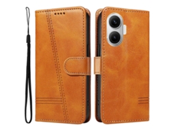 Capa Tipo Carteira Com Linhas Em Formato De T E Suporte Marrom Para Xiaomi Poco F7 5g / Xiaomi Redmi Turbo 4 Pro 5g