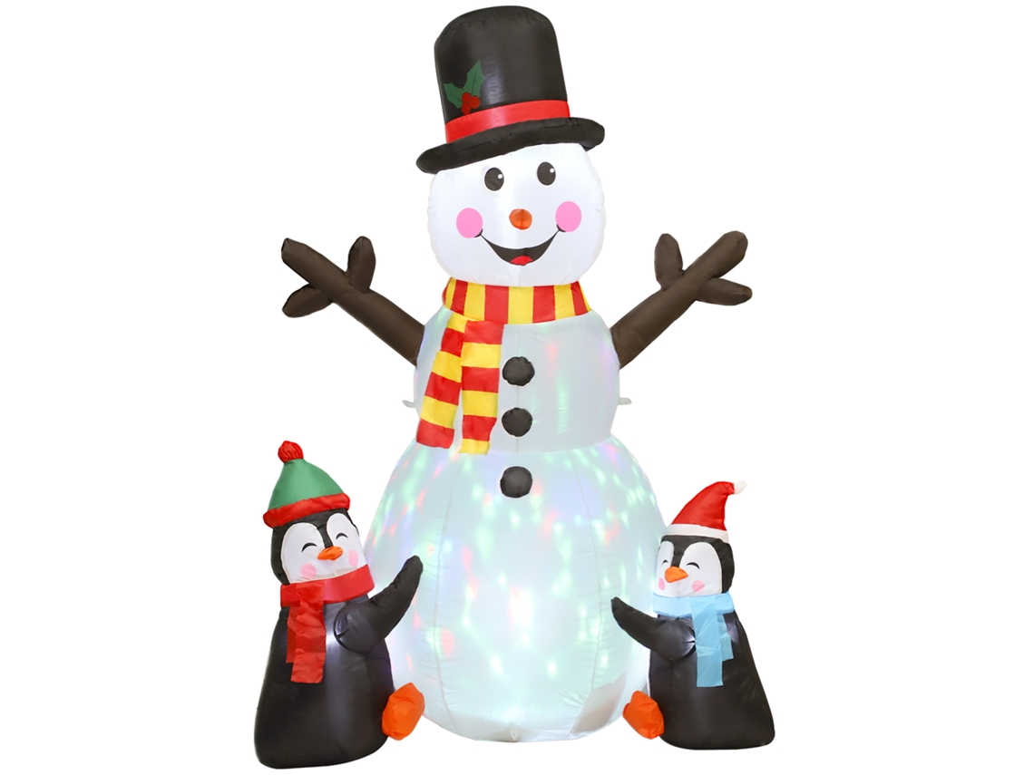 Decoração Inflável Com Boneco De Neve E Pinguins, 180cm Com Luzes Led, Uso Interno
