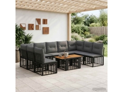 Vidaxl Conjunto De Sofá De Jardim 10 Unid. Preto E Cinza Escuro