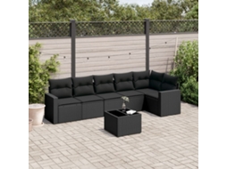 Vidaxl 7 Pcs Conjunto De Sofás P/ Jardim C/ Almofadões Vime Pe Preto
