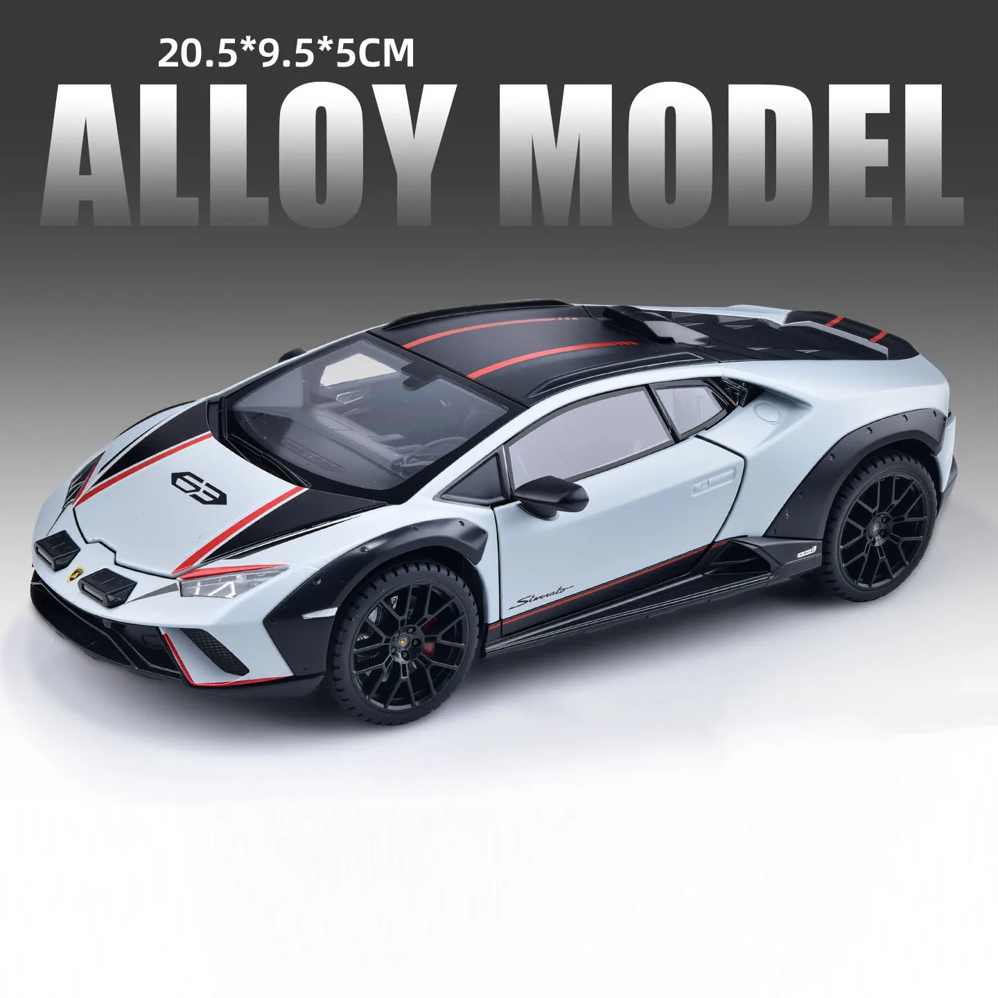 (huracan Cinza) Escala 1:24 - Miniatura De Carro - Direção Nas Rodas Dianteiras - Portas Que Abrem - Supercarro