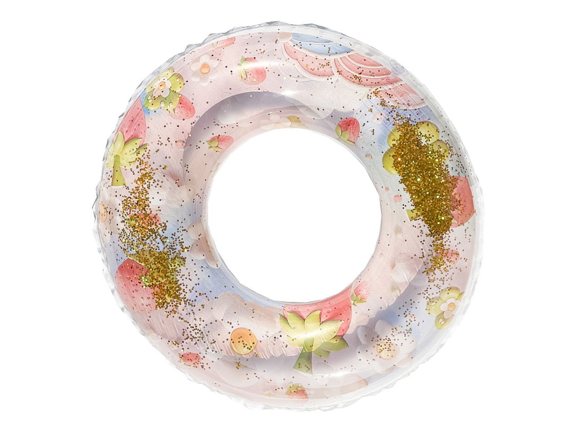 Boia Inflável Infantil Para Piscina, Boia De Piscina Inflável Retrô Listrada Em Pvc Com Morango De Lantejoulas.