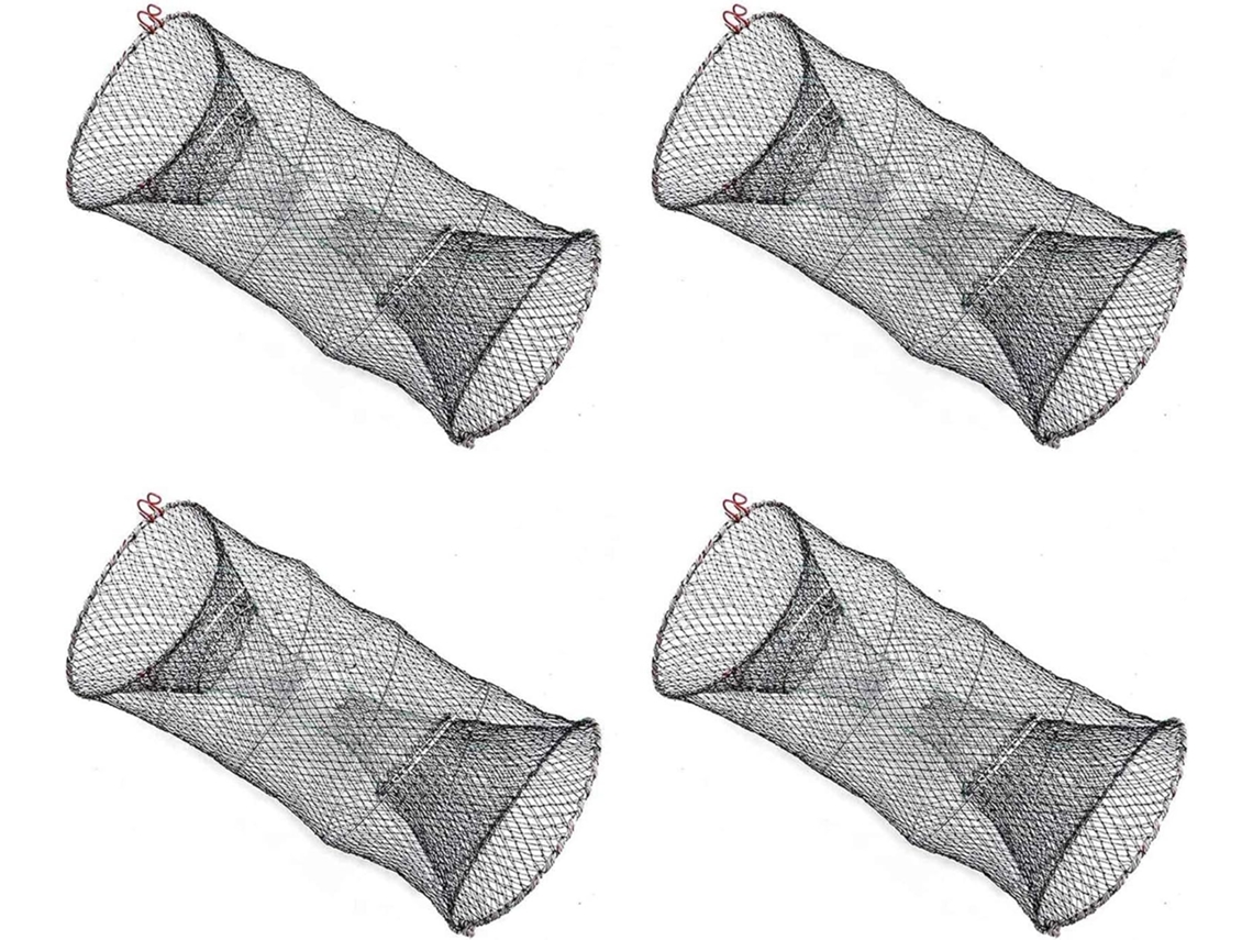 Armadilha para Isca de Pesca 4x, Armadilhas para Lagostins, Gaiola de Pesca Dobrável Portátil em Ferro Fundido com Mola. Acessórios de Pesca. SFUSHOS