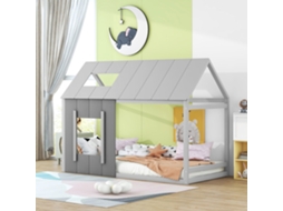 Cama Infantil 90x200 Forma De Casa Com Telhado E Janela Cinza Escuro Claro