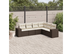 Vidaxl 6 Pcs Conjunto De Sofás Jardim C/ Almofadões Vime Pe Castanho