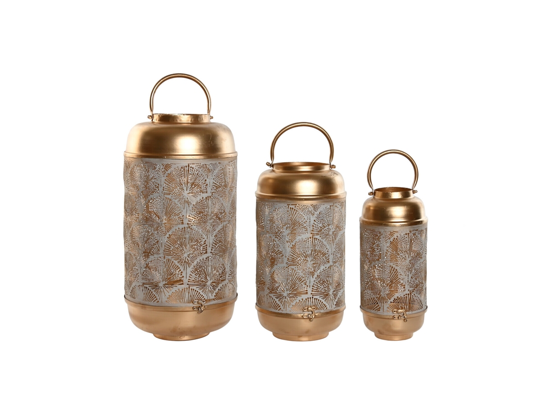 Conjunto de 3 Castiçais de Metal Dourados, 39 Cm/33 Cm, 25 X 25 X 49 Cm ALEXANDRA HOUSE LIVING