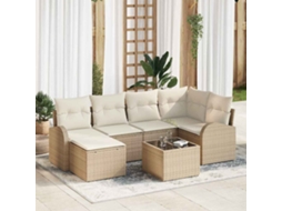 Vidaxl Conjunto De Sofá De Jardim 7 Unid. Bege Vime Pe