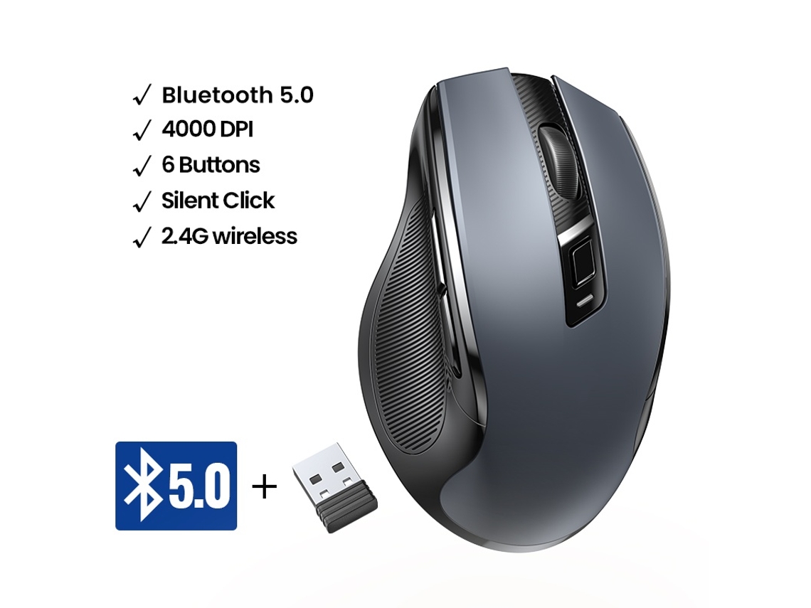 Rato Yizhood Botões Sem Fio Bluetooth5.0 4000dpi 6 Mute Para Macbook Tablet Laptops Computador Pc 2.4g Cinza